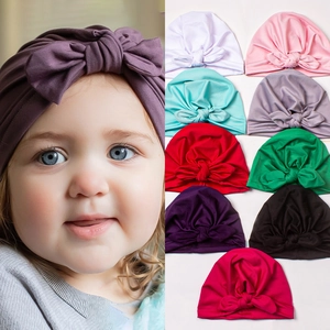 Newborn Baby Turban Hat With Big Bow Soft Polyester Knotted Headwrap Solid Color Infant Beanie For Toddler Girls Fashion Accessories