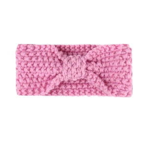 Pink bohemian knit baby headband with a twist knot design for winter ear protection