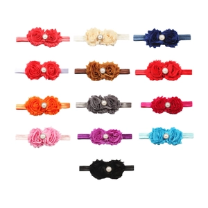 Lot de 13 bandeaux pour bébé avec fleurs en mousseline, perles et strass brillants