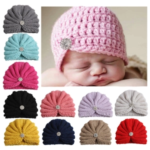 Bonnet Turban en Tricot Douceur pour Bébé Avec Fleur en Strass Bonnet pour Nourrisson Filles Hiver Chaud Bandeau Mode Couleur Unie