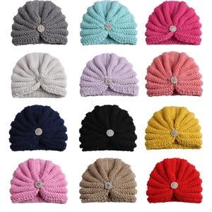 Bonnets turbans tricotés pour enfants avec strass en 12 couleurs variées et vives