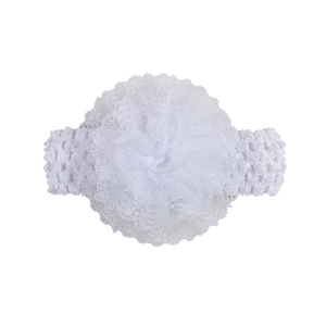 Elastisches weißes Baby Stirnband mit Spitzenblume und Lagen aus Chiffon für Kleinkinder
