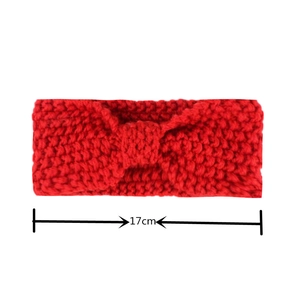 Red chunky knit bohemian baby headband with center knot for winter ear protection