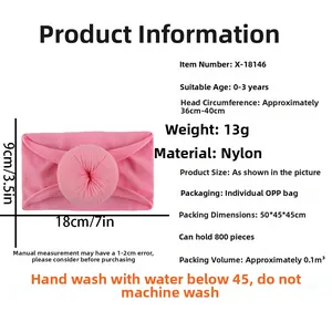 Bandeau bébé en nylon rose avec nœud donut pour nourrissons de 0 à 3 ans