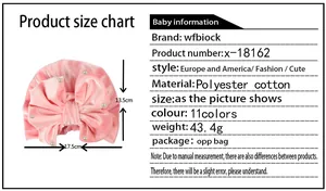 Detailed size chart for velvet baby turban hat with bow and pearl decorations