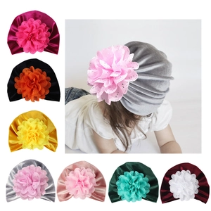 Bonnet Turban à Fleurs en Velours pour Bébé Fille Couleur Unie Souple Extensible Bonnet de Naissance Accessoires de Photographie
