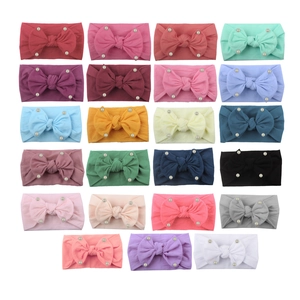Nylon baby headbands with large bows and pearls in 23 colors for infants