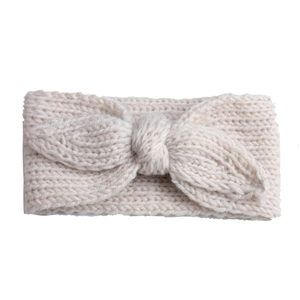 Fascia per capelli in maglia bianco crema per neonati con grande fiocco elegante