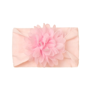 Soft nylon baby headband with layered chiffon flower in light pink for infant photography