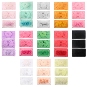 Set of 3 nylon baby headbands with bow, donut knot and floral designs in 13 color options