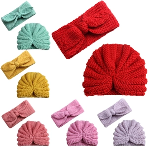 Set di Cappello in Maglia e Fascia con Fiocco per Neonato Berretto Invernale Caldo Turban per Neonati Accessori in Poliestere