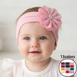 Bandeau Élastique Bébé en Nylon Doux Grande Fleur en Tissu Centre Künstliche Perle Accessoires Cheveux Photographie Quotidien