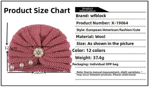 Size specifications for the knitted baby turban hat with decorative pearl flower