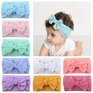 Baby Bow Headband Soft Nylon Elastic Hairband With Faux Artificial Pearl Cute Bowknot Infant Toddler Hair Accessories For Girls