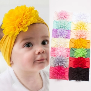 Europäischer Stil Baby Nylon Stirnband Breit Elastisch Chiffon Blume Kopfband Für Kleinkinder Mädchen Haarschmuck Fotografie