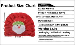 Tabella taglie dettagliata per cappello natalizio in maglia per neonati, 16x13cm