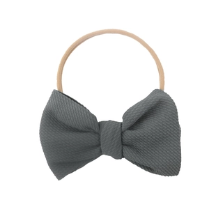Dark grey ribbed bow nylon headband for babies with high elasticity nude band