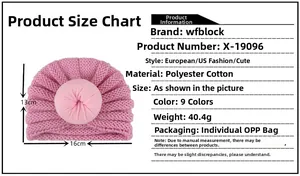 Pink donut baby turban hat made of soft cotton polyester with size specs and weight info