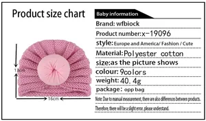 Size chart showing 16x13cm dimensions of the pink polyester-cotton baby donut turban hat