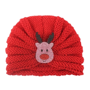 Bonnet de Noël rouge en tricot pour tout-petits avec motif renne scintillant