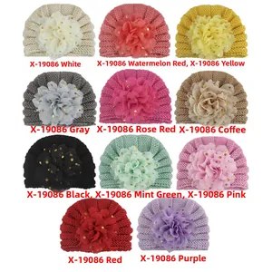 Collection of 11 colors baby turban hats with large bronzing gold dot flower decorations