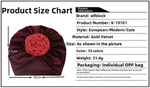 Tableau des tailles avec dimensions et détails du velours pour le turban bébé rose