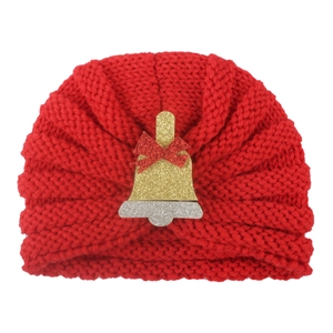 Bonnet turban de Noël rouge tricoté pour enfants avec cloches scintillantes festives