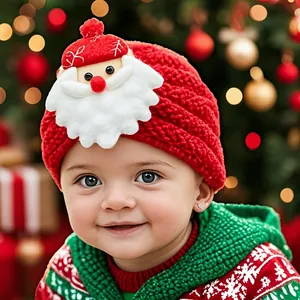 Cappello a Maglia di Natale per Bambini Berretto Rosso Con Babbo Natale e Pupazzo di Neve per Neonati Inverno Caldo Moda