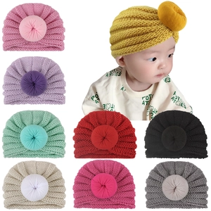 Baby Turban Hat Solid Color Doughnut Knot Knitted Beanie Soft Warm Newborn Toddler Cap Cotton Blend Headwrap For Autumn Winter