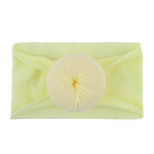 Bandeau bébé en nylon jaune pâle doux avec bandeau large flexible et nœud en tissu donut
