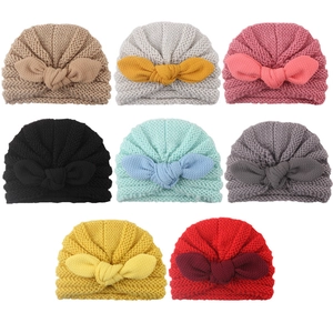 Knitted baby turban hats with cute bunny ears in eight assorted colors for toddlers