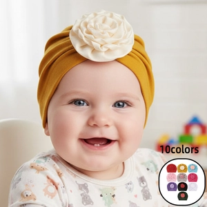 Cappello Turbante per Neonati con Grande Fiore di Rosa Morbido Copρicapo Caldo per Bambini Piccoli Berretto Increspato