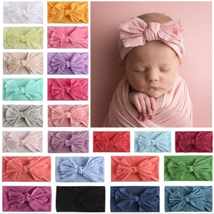 Soft Nylon Baby Bow Headband Elastic Hair Band For Infants Toddlers Girls Headwrap Ribbed Knot Bowknot Hair Accessories