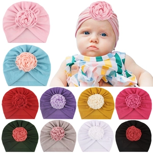 Cappellini a turbante per neonati con fiore rosa 3D in vari colori vivaci