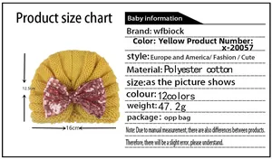 Detailed size chart for baby knit hat with dimensions 12.5cm by 16cm and material specs