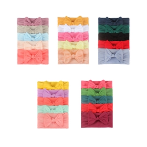 Set di 5 fasce per neonati in nylon morbido con grandi fiocchi in vari colori pastello