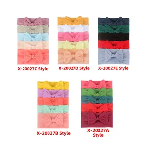 Cinque set di fasce per neonati in nylon con fiocchi carini in vari colori pastello