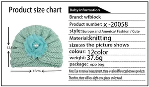 Tableau des tailles pour bonnet bébé en tricot, montrant 16 cm de large et 12,5 cm de haut