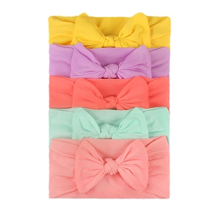 Set di 5 fasce per neonati in nylon morbido con grandi fiocchi in colori pastello