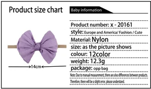 Größentabelle für Baby-Stirnband aus Nylon mit 14 cm Breite und Materialangaben