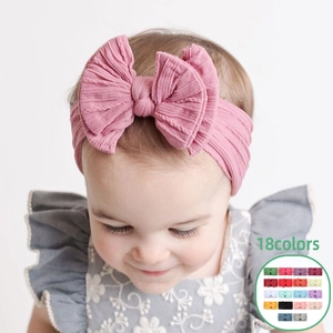 Bandeau Bébé en Nylon Souple Avec Grand Nœud Bandeau Élastique en Jacquard pour Nouveau-Né Filles Accessoires de Cheveux