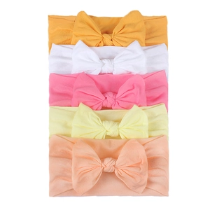 Set di 5 fasce per capelli neonato in morbido nylon con fiocchi grandi in colori pastello