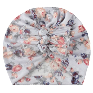 Turbante per neonati con stampa floreale e fiocco decorativo in morbida maglia