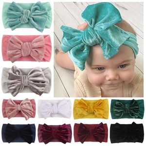Baby Girls Velvet Bow Headband Elastic Hair Band Soft Wide Head Wrap Infant Toddler Hair Accessories Daily Photography Gift