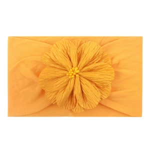 Bandeau souple en nylon pour bébé avec grande fleur orange 3D et bande élastique