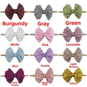 Bandeaux pour bébés en maille côtelée avec nœuds en douze couleurs pour les enfants