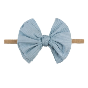 Bandeau à nœud côtelé bleu clair pour bébés avec serre-tête élastique confortable