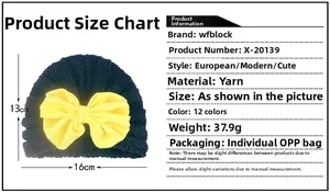 Size chart showing dimensions of 13cm by 16cm for the newborn baby bow knit hat