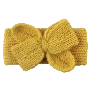 Bandeau d'hiver tricoté pour enfants avec un grand nœud en laine jaune vif