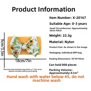 Détails du bandeau en nylon pour bébé avec nœud à fleurs de tournesol et tissu élastique